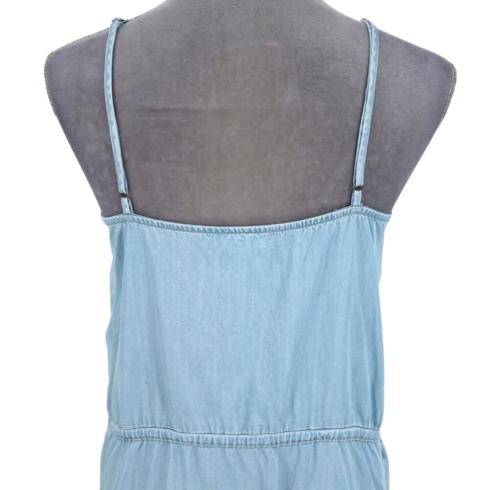Paige Dress Womens Small Blue Chambray Short Spaghetti Straps Side Zip Pockets - Picture 9 of 14